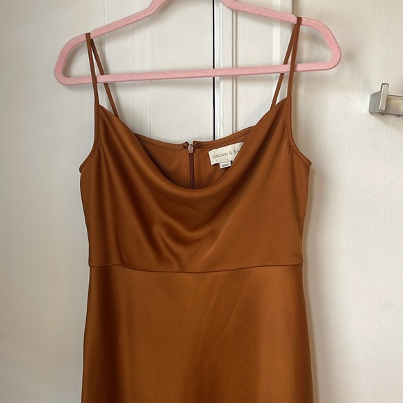 SACHIN & BABI Burnt Orange Women's Cali Satin Midi Slip Dress 10 BHLDN - Picture 2 of 10